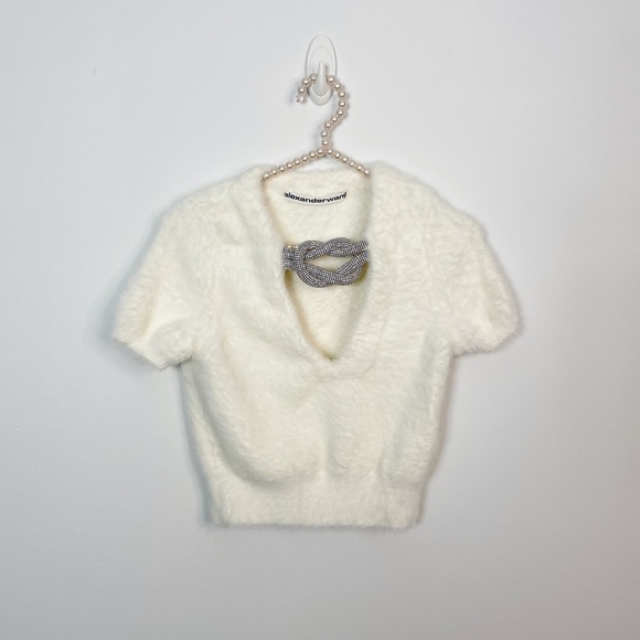 New Alexander Wang Crystal Knot V Neck Sweater Top - Picture 7 of 9